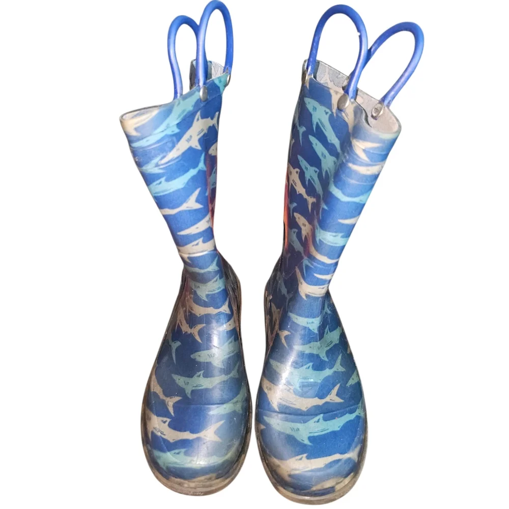 Western Chied Blue Shark Pattern Light Up Rain Boots